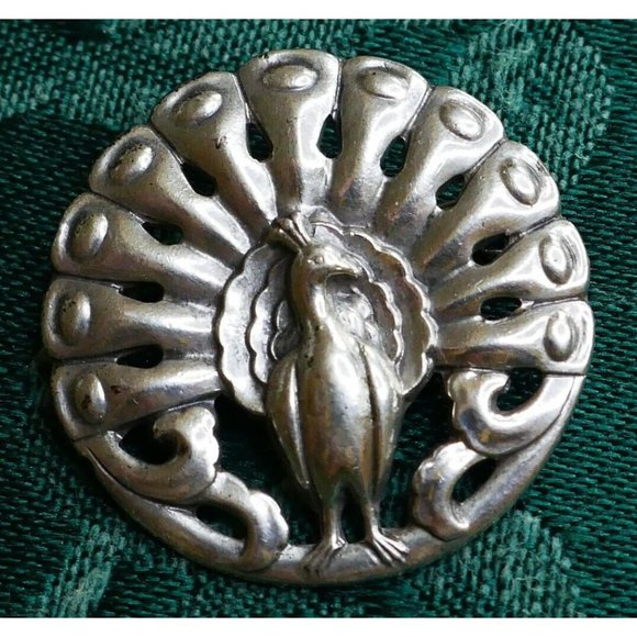 Vintage Sterling Silver Open Tail Feathers Peacock Brooch - Picture 6 of 8